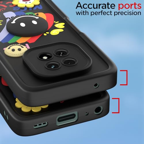 Image of Pikkme Back Cover for Realme C63 5G | Soft Silicone| Cute Rainbow Smile & 3D Cartoon Flower Design | Shockproof Raised Camera Protection Bumper Case (Black)