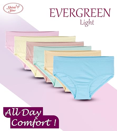 Image of SHINE STAR Women's Pack of 6 Full Coverage Hipster Panty 100% Super Combed Cotton Fabric with Inner Elastic Waistband Multicolour