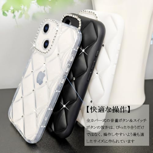 JOOBOY スマホケース 対応 iPhone 15 ケース かわいい キラキラ ブリンブリン 菱形 凹凸 ストーン ハードかばー 薄型 軽量 女性人気 キャラクター 滑り止め 指紋防止 ストラップホール付き 衝撃吸収 アイフォン15 携帯ケース (ブラック, iPhone 15)