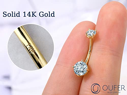 OUFER 14G Solid Gold Belly Button Rings Clear CZ Navel Ring Belly Button Piercing Navel Jewelry 14K Yellow/White Gold Belly Rings3