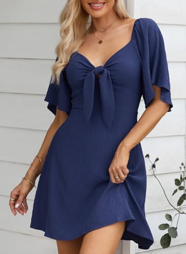 Image of Dokotoo Womens Dresses 2026 Spring Summer Deep V Neck Elegant Cocktail Bow tie Mini Dress S-XL