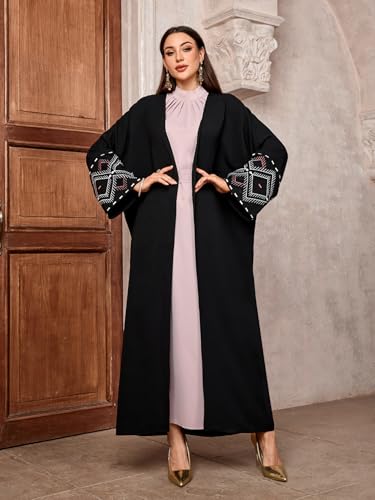 Image of Women's Ethnic Embroidery Muslim Abaya Open Kimono Cardigan Jalabiya