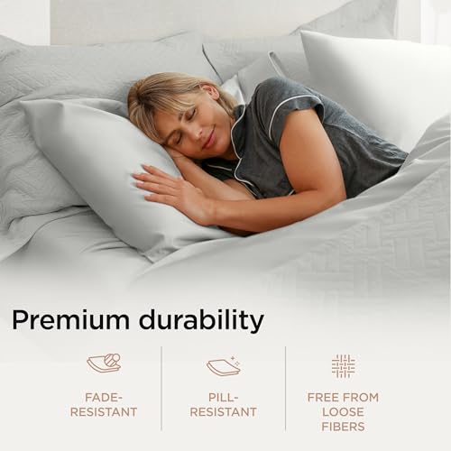 Threadmill Luxury Supima Cotton Sheets, 1000 Thread Count Soft 100% Cotton Hotel Quality King Bed Sheet Set, 4 Pc Light Grey