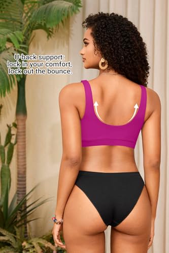 Image of Women Sport Bra Swimsuit Top - Swim Bra Bikini Top Only Scoop Neck Bathing Top 2025 Swimwear