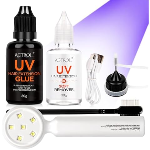 ACTROL UV Hair Extension Glue 30G V Light Hair Extension Glue Kit UV Hair Extension Remover Cover