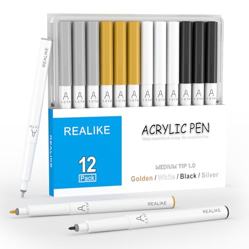 REALIKE Acrylic Metallic Marker Pen Set 1.0mm Tip are compatible with Cricut Maker 3/4 for Drawing Painting Art Supplies