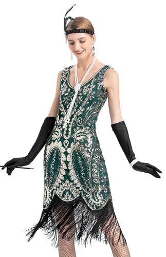 Image of Peacock-inspired 1920s Gatsby Beaded Flapper Sling Dress Womens Vintage Cocktail Dress W /Complete Accessories Set