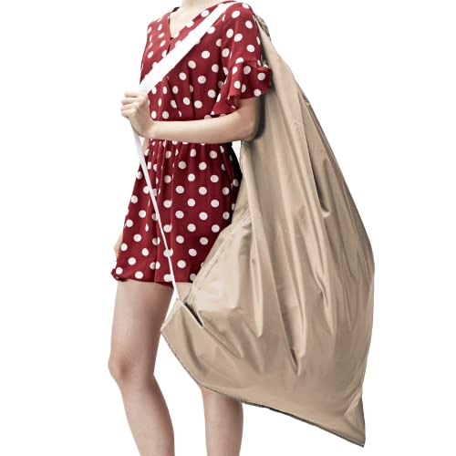 Nicogena Laundry Bag With Shoulder Strap, Sturdy Drawstring Rips And Tears Resistant Nylon Fabric, Collapsible Large Clothes Storage For College, Beige #TOP4