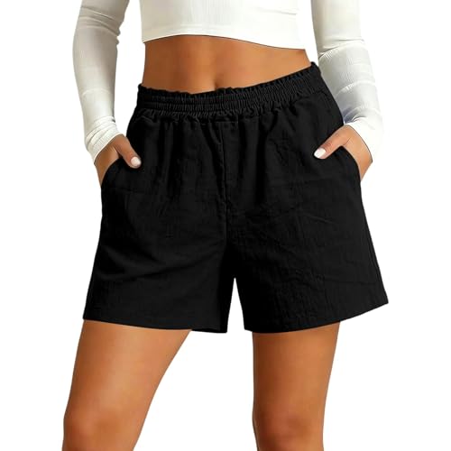 Short Bermuda femme léger uni avec volant et taille élastique en coton