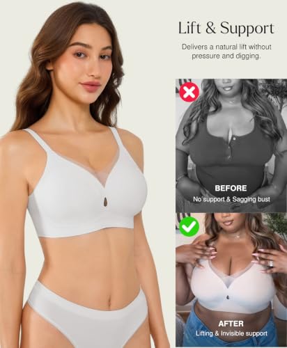 Image of Popilush Womens Wireless Push Up Bra Comfortable Supportive Everyday Bra | Support & Lift, No Underwire, Full Coverage, Flexible Fit, V Mesh Crossover, Soft Breathable Fabric, All Day Comfort