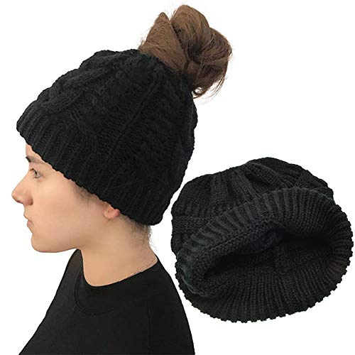 JPYH Winter Pferdeschwanz Mütze, 1 PCS Damen Strickmütze,Warme Gestrickt Damenmütze mit Zöpfen Loch,Pferdeschwanz Cap Beanie Outdoor Winter Cover