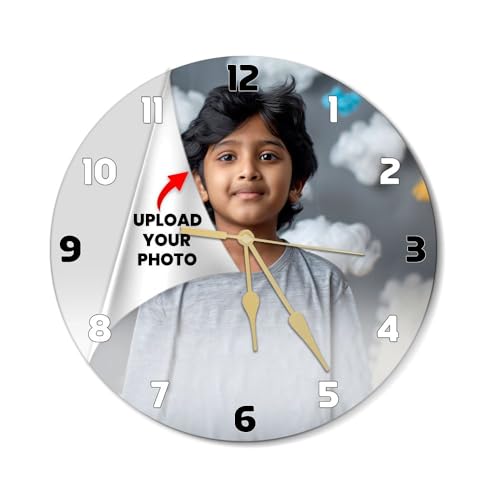 Image of SAVRI Personalized Gifts - Kids Photo Printed Wall Clock 9x9 Inch | Customized Picture | Unique Birthday & Return Gift for Boys, Girls, Son, Daughter,Grandson,Granddaughter | Cute Kids Room Wall Decor