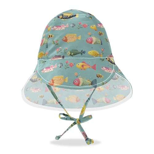 KLL Toddler Baby Sunhat Baby Boys' Beach Play Hats Toddler Girl UPF 50 Large Brim Travel Essentials Cartoon Sweet Fish Neutral