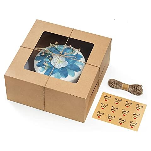 Tim&Lin 12 inch Kraft Cake Boxes - 12x12x5.5 inch Kraft Cake Boxes with Window Brown Bakery Boxes - for Wedding, Birthday, Cakes, Bakery, Cupcakes, Pastries, Cookies, Pie, Pack of 8 Cover