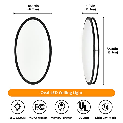 Dinglilighting Dllt 65W Dimmable Led Flush Mount Ceiling Light With Remote, 32 Inch Oval Brush Nickel Finish Close To Ceiling Light Fixture For Bedroom/Living Room/Kitchen Lighting thumb #3