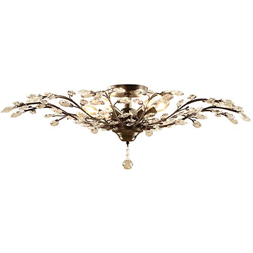 Plafonnier cristal semi-encastré moderne 5 lumières noir pour plafond bas