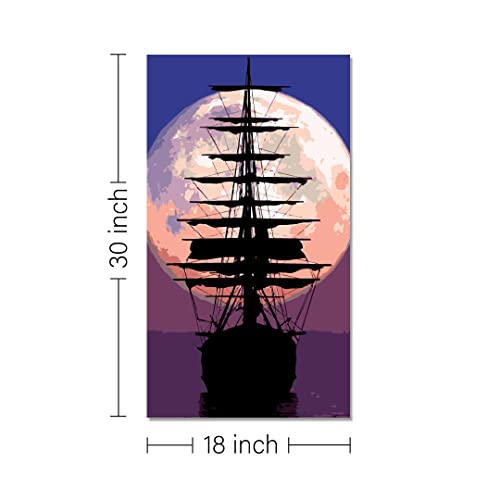 Image of RANGOLI 100% Cotton Stretched Canvas Painting 400 GSM, Framed Moonlight Sailing Canvas Abstract Wall Art for Living Room, 3D Paintings for Wall Decor (18 x 30 Inch With Frame)