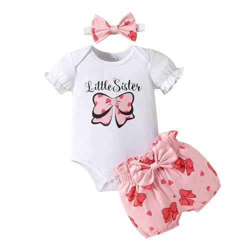 Image of Tiny Cutey Baby Girl Clothes Infant Summer Outfits Set Ruffle Sleeve Romper and Floral Shorts with Headband