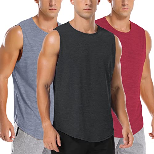 Amussiar Mens Tank Tops 3 Pack Sleeveless Gym Sports Muscle Shirts Basketball Bodybuilding Tee Shirt