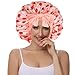 Vettres Hair Bonnet for Sleeping Satin Bonnets Silk Sleep Bonnet Double Layer Satin Bonnet with Tie Strawberries