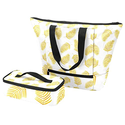 Sac fourre-tout feuilles dorées haut de gamme avec sa boîte à déjeuner de voyage