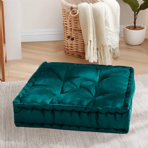 Maatrikaa 18x18 Inch Velvet Square Floor Cushion – Thick Tatami Seating Pad for Sofa, Floor, Lounge – Green