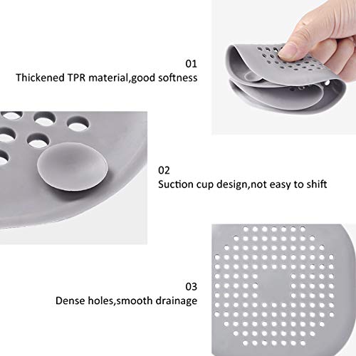 Drain Hair Catcher Shower Trap Square Silicone Drain Cover Suction Sink Water Cover for Bathroom Bathtub Kitchen Filter Flat Strainer with Suction Cups - Thumbnail 4