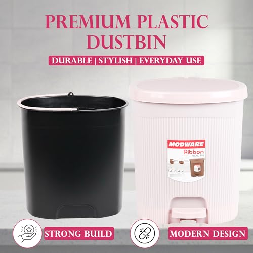 Image of MODWARE Premium Plastic Pedal Dustbin with Removable Bucket, PP Polypropylene, Hands-Free, Grey, for Kitchen, Office, College (Pink)