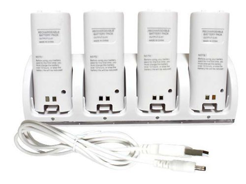 KLAREN Charger Dock + 4 x Battery for Nintendo Wii Remote