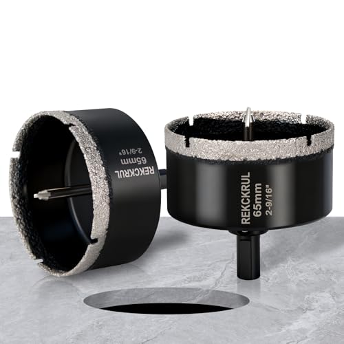 Image of 2-1 /2 Inch Diamond Hole Saw with Pilot Drill Bit 2PCS | Premium Tile Hole Saws Porcelain, Ceramic, Granite, Marble, Glass , 1-3 /8 inch Cutting Depth, Serrated Edge Wet /Dry Use (65mm)