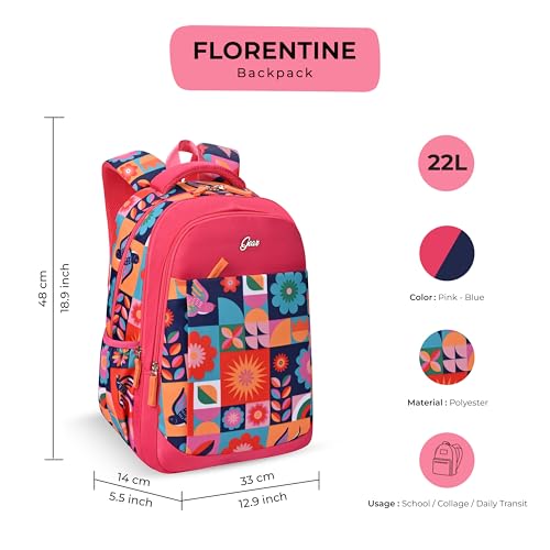 Image of Gear Florentine 19 inch /24L Large Water Resistant School Bag /Casual Backpack /Daypack /Laptop Bag for Boys /Girls (Pink - Blue)