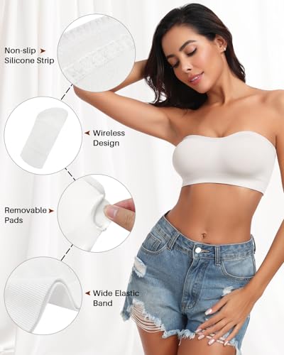 Image of Strapless Bra for Women Bandeau Bras Seamless Wireless Padded Bandeau Top Non-Slip Tube Top