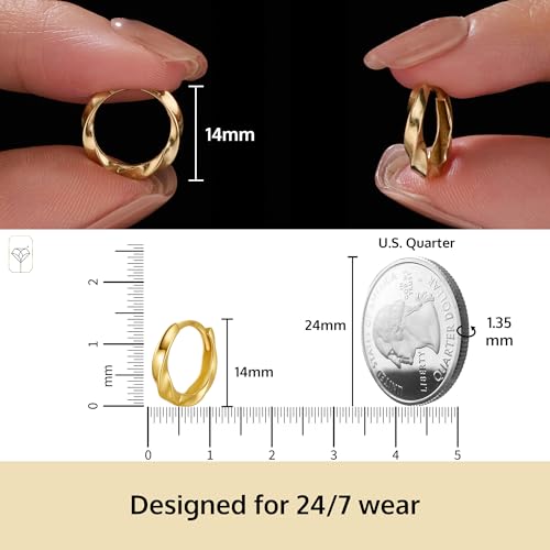 Small Solid 14K Gold Huggie Earrings for Women | Hypoallergenic & Anti-Tarnishing Yellow Gold Hoop Earrings | Real 14 Karat Hoops in Various Styles MAX + STONE4