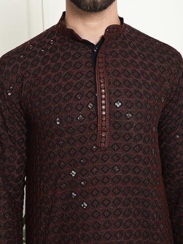 Image of SOJANYA Men's Cotton Regular Fit Casual (Since 1958 Contrast Embroidered Sequinned Long Kurta