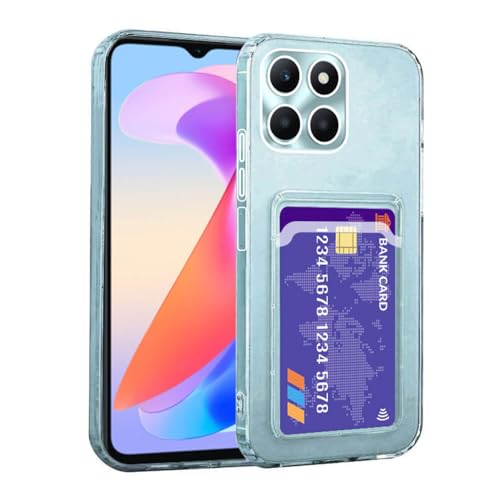 SDTEK for Honor X6a Case Shock Absorbing Gel Clear Cover with Card Holder Anti Drop Protection