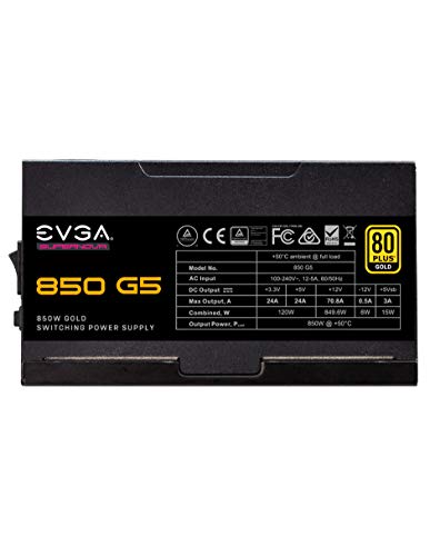 Image of EVGA 220-G5-0850-X1 Super Nova 850 G5, 80 Plus Gold 850W, Fully Modular, ECO Mode with Fdb Fan, 10 Year Warranty, Compact 150mm Size, Power Supply