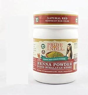 Pride Of India - Herbal Henna (Lawsonia Inermis) Hair Color Powder w/Gloves - Natural Red, Half Pound (8oz - 227gm) Jar