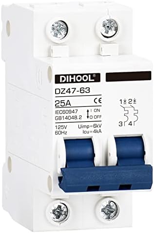 DIHOOL Miniature Circuit Breaker DIN Rail Mount 25 Amp 2 Pole AC 110V Low Voltage Disconnect Switch