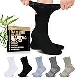Revosoxs Diabetic Crew Socks for Men Women,Bamboo Viscose Non-Binding Loose Top Wide Socks with Seamless Toe 9-12 10-13(Dark A-Large)