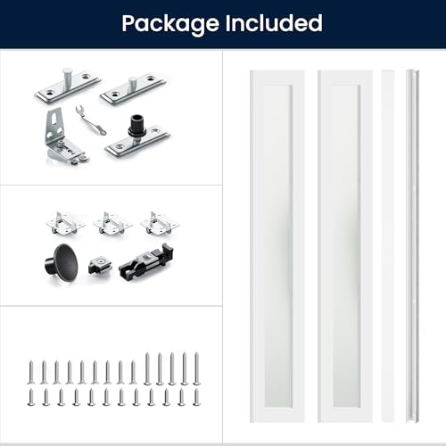 Image of Bifold Doors for 36 inch x 80 inch Opening, 1-lite Tempered Frosted Glass Closet Folding Doors with Hardware kit Included, Water-Proof PVC Surface, Easy Install, White