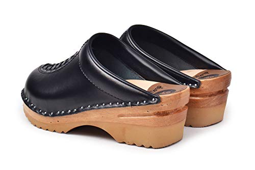 Image of Troentorp Clogs, Wright Bastad Leather Slip On Closed Toe Non Slip Womens Braided Swedish Wooden Clogs