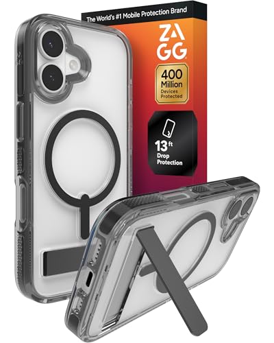 Image of ZAGG Santa Cruz Snap Case with Kickstand for iPhone 17 - Jet Black, Drop Protection (13ft /4m), MagSafe Charging Compatible, ClearGuard Anti-Yellowing Technology, Scratch Resistant Phone Case