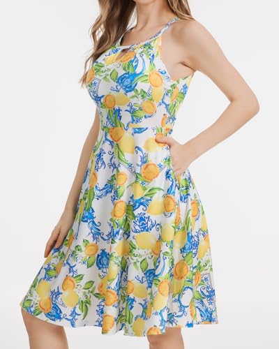 Image of ANYFITTING Built in Bra Halter Dresses for Women 2026 Summer Pockets Dress Flowy Midi Sundresses Beach Vacation