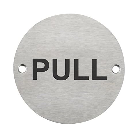 Fire Door Guru® Pull Door Sign - 76mm Disc - Stainless Steel Safety Sign - Fixings Included Cover