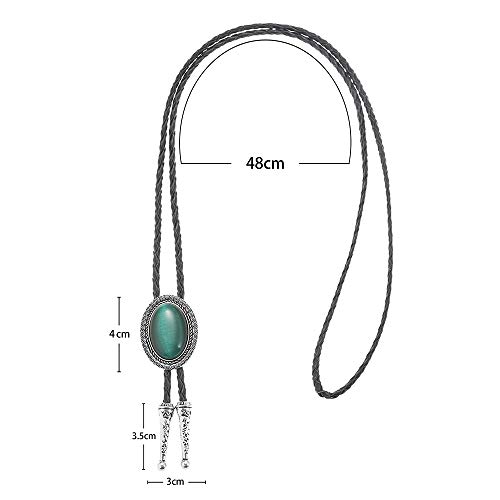 Image of AZORA Western Cowboy Bolo Tie Men Leather Necktie Leather Cord Turquoise Stone Bolo Ties for Men Women