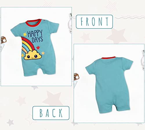 Image of BABY GO Baby Boys & Baby Girls Cotton Romper | Half Sleeve Polo Collar Jumpsuit | Newborn Infant Summer Outfit with Button Closure | Soft Breathable Playsuit | Stylish Print One Piece Dress