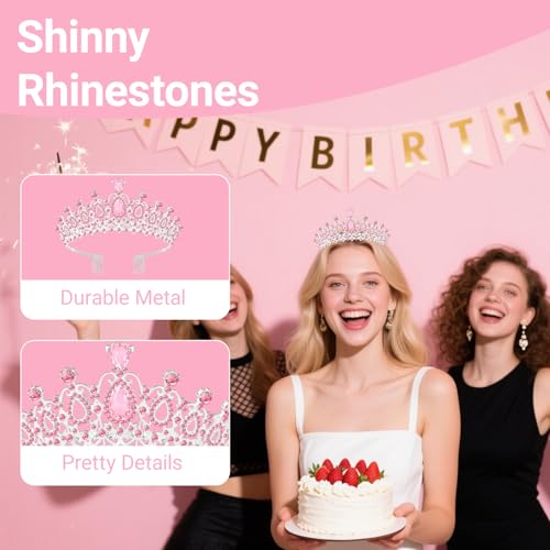 Tiara Crown for Women, Headband Hair Accessories for Birthday Wedding Party Costume (C-Pink)
