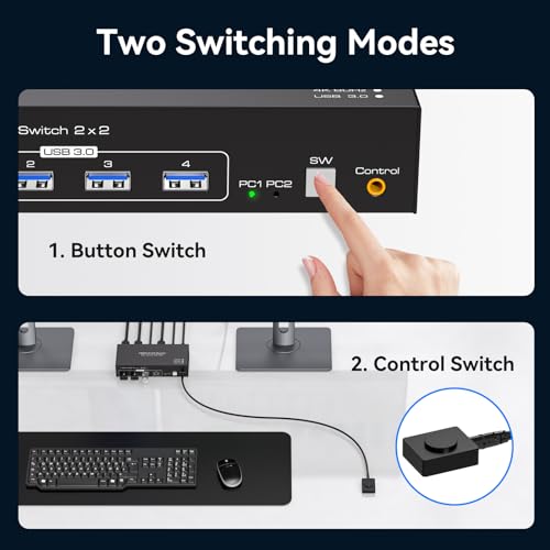Tjcxele TJUS-01SW220 Hdmi Kvm Switch Dual Monitor 2 Computers Kvm Switch Support 4K@60Hz Usb 3.0 Kvm Switches Share Dual Monitors And 4 Usb 3.0 Ports Support Extended/Copy Mode thumb #4