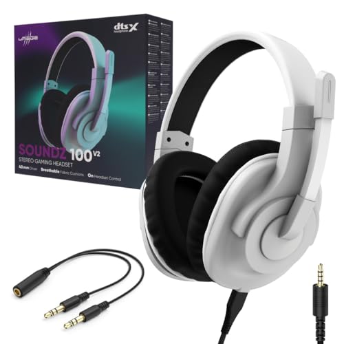 uRage Gaming-Headset SoundZ 100 V2, kabelgebundene Multi-Plattform Kopfhörer für PS4/PS5/PC/Xbox/Laptop/Smartphone, Over-Ear, in weiß