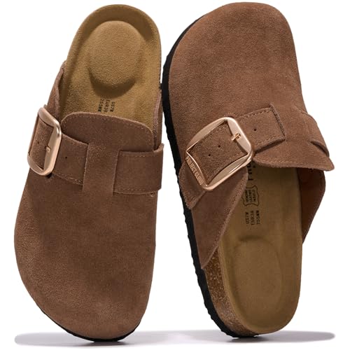 Image of Project Cloud 100% Genuine Leather Clogs for Women Shoes - Memory Foam Insole, Non-Slip & Natural Cork Footbed Arch Support Big Buckle Womens Clogs and Mules Footwear (Manchester)
